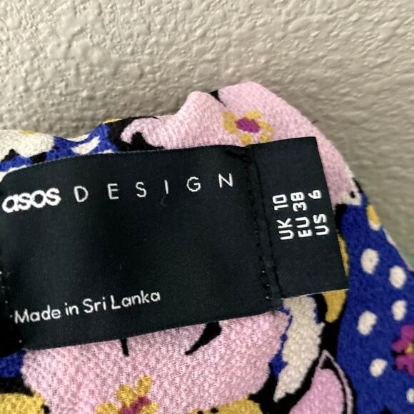 ASOS Design Flutter Sleeve Button Front Mini Dress - Purple Floral - 6 - Picture 8 of 8